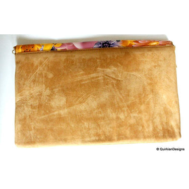 Brown Bag With Purple, Pink And Yellow Flowers Design, Wedding & Party Clutch and Bags, Faux Leather Bag